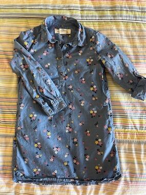 LOGG Girls' Blue Floral Casual Cotton Dress 5T